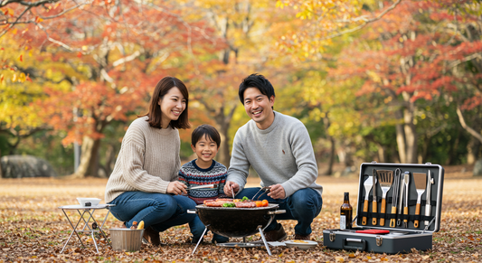 秋のBBQを楽しむ家族