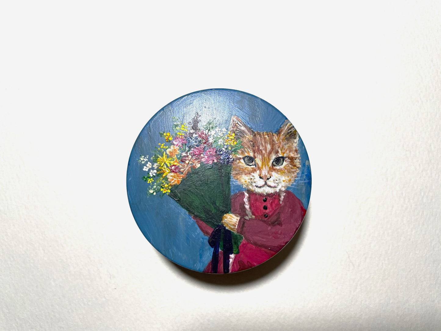 [一点もの]「猫と花束」 アルミ丸缶 直径62mm×高さ27㎜