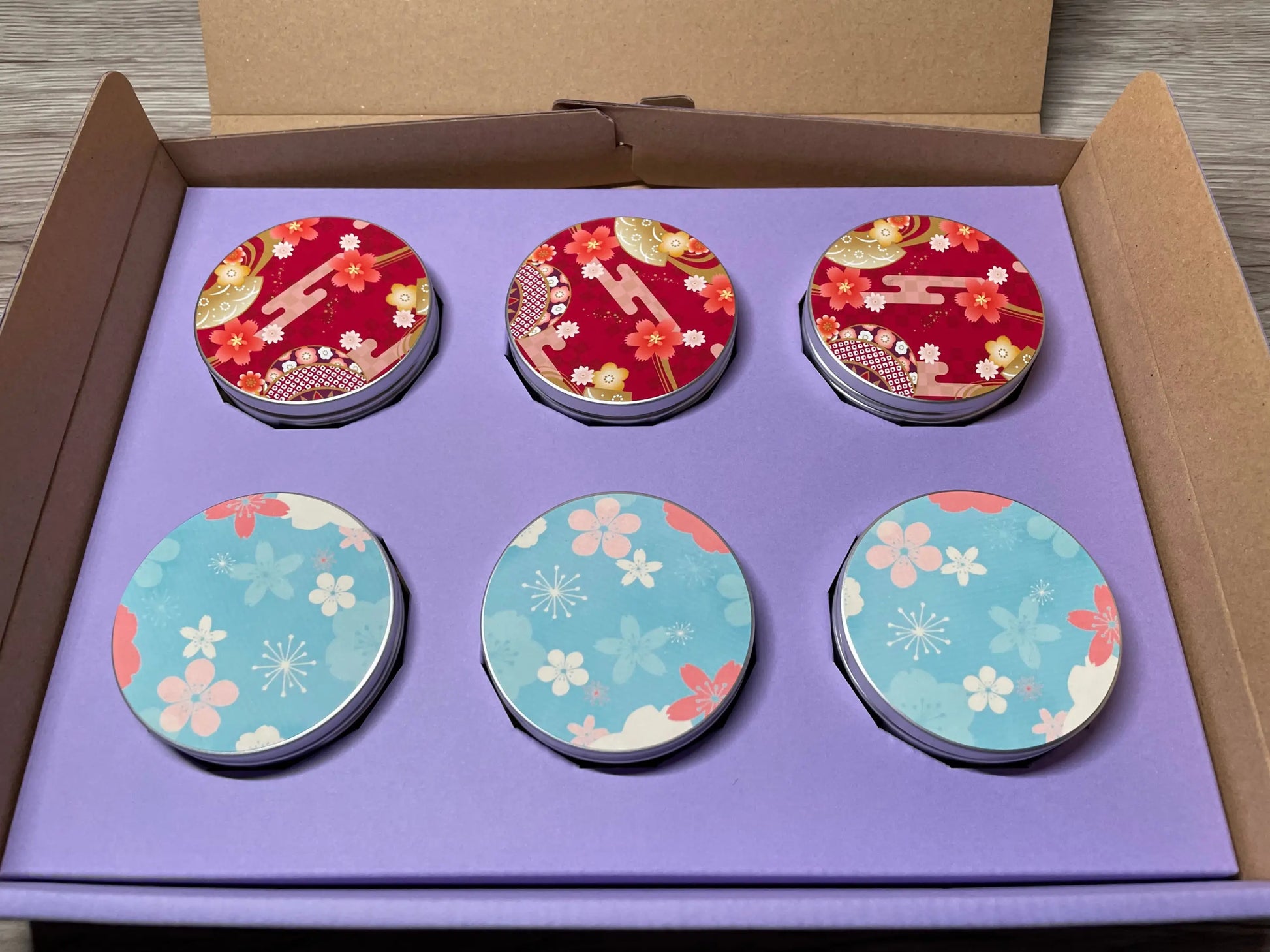 [カスタム]和柄シールアルミ丸缶６缶セット　直径62mm×高さ27㎜ - 収納グッズ