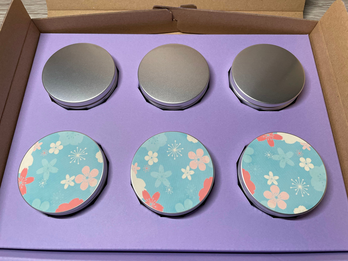 [カスタム]和柄シールアルミ丸缶６缶セット　直径62mm×高さ27㎜